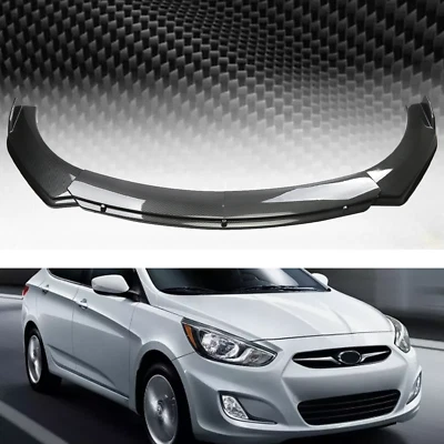 Carbon Fiber Front Bumper Lip Spoiler+Splitter Kit For 2012-2017 Hyundai Accent - Image 1 of 4
