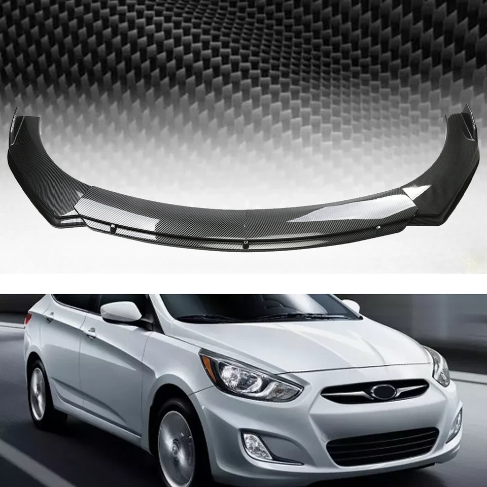 Carbon Fiber Front Bumper Lip Spoiler+Splitter Kit For 2012-2017 Hyundai Accent - Imagem 1 de 4