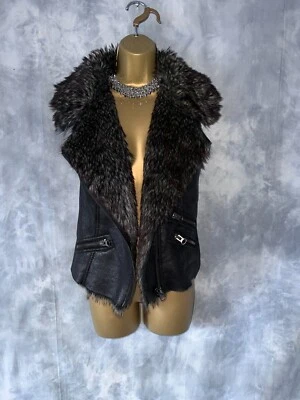 Chaleco chaleco vintage de piel sintética negra Jane Norman para dama talla 12 Reino Unido Foto 1 de 4