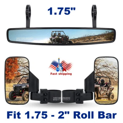 Juego de espejos retrovisores laterales 1,75" 2" abrazadera jaula antivuelco para UTV Polaris RZR Foto 1 de 4