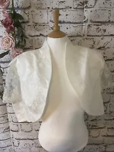 Wedding White Lace Detail Edge To Edge Bolero Jacket Size 3XL 24 - Picture 1 of 10