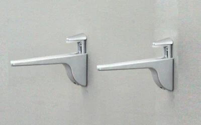 Coppia reggimensola supporto reggi mensola per vetro legno mm 4 - 28 grigio all. - Immagine 1 di 4