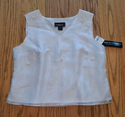 Top Vintage Impressions Blanco Bordado y Cuentas Sin Mangas Talla M Nuevo Con Etiquetas Foto 1 de 4
