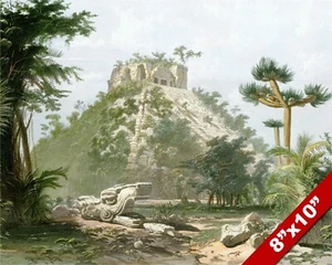 MAYAN TEMPLE OF CHICHEN ITZA MEXICO CATHERWOOD PAINTING ART REAL CANVAS PRINT - Picture 1 of 5
