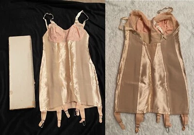 RARO NUEVO EN CAJA Corsé Corsé Satinado 6 Ligas Fondo Abierto Faja Melocotón 33 Rayón Satinado De Colección Foto 1 de 4