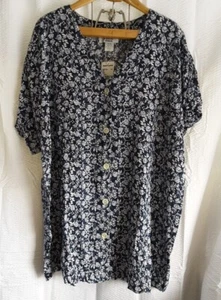 Vivoli Women's Button Up Short Sleeve V-Neck Top Blouse 2XL Blue Floral NWT - Picture 1 of 8