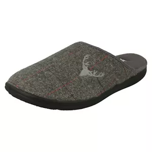 MENS PADDERS STAG GREY MEMORY FOAM SLIPPER MULE - Picture 1 of 9