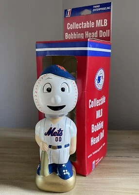 Mr. MET New York Mets Mascota TEI Pintado a Mano Dorado MLB Nodder Bobblehead ¡NUEVO EN CAJA! Foto 1 de 2