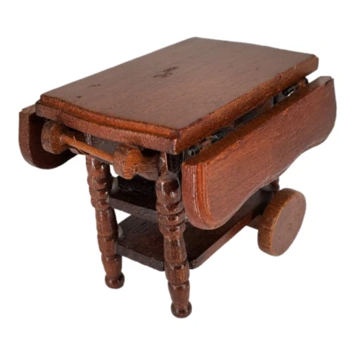 Dollhouse Miniature Wooden Bar Cart Folding Table Vintage 1:12 Scale - Image 1 of 4