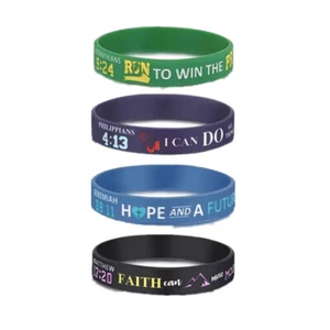 Paquete de 4 pulseras de silicona para escritura religiosa - Faith Hope Belief - Imagen 1 de 17
