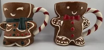 Juego de dos tazas de vacaciones Pottery Barn Gingerbread Ms. Spice Mr. Spice NUEVO Foto 1 de 4