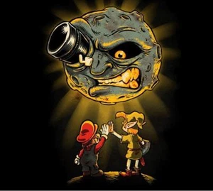 Mario Zelda George Melies Trip to the Moon Majora Mask Satire Teefury Men Shirt - Picture 1 of 1