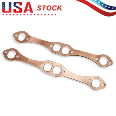 SBC Oval Port Copper Header Exhaust Gaskets For SB Chevy 327 305 350 Reusable - Image 1 of 4