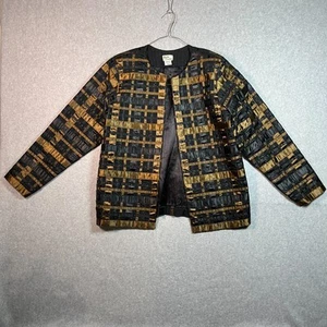Vintage 80s Tachi Castillo Brown Black Woven Satin Jacket Women's Size Small - Picture 1 of 7