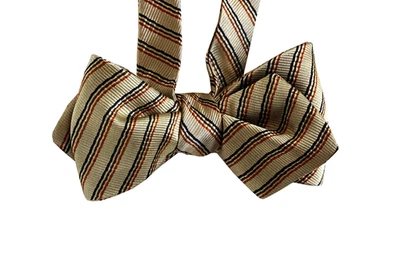 Pajarita de seda para hombre - Pajarita beige a rayas coloridas - Hecha a mano, autocorbata Foto 1 de 4