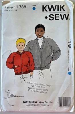 Kwik Sew Pattern 1788 Boys Cardigan Sweatshirt Jacket Size 8 10 12 14 UNCUT 1988 - Image 1 of 4