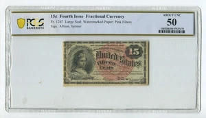 15c Fourth Issue Fractional Currency PCGS Banknote #fr.1267 AU50 GR13 - Picture 1 of 2