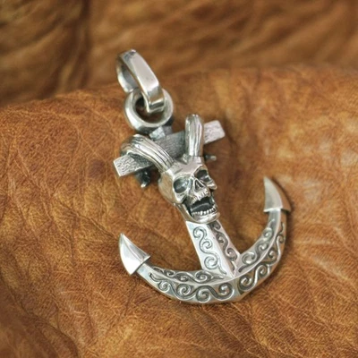 Colgante de plata esterlina 925 con ancla de calavera de diablo para hombre con dije de motociclista TA142D JP Foto 1 de 4