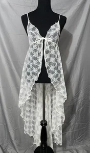 Vintage 1970s Shirley Of Hollywood White Lace Open Front Lingerie Hi Low Sz S - Picture 1 of 20