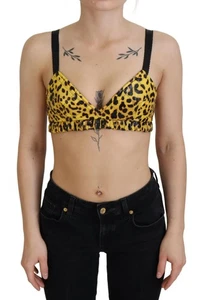 Dolce & Gabbana Yellow Leopard Cropped Bustier Corset Bra Women's Top Authentic - Picture 1 of 5