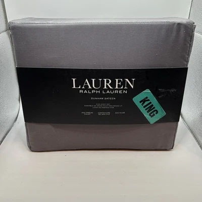 Juego de sábanas Ralph Lauren King•Satén Dunham•Gris carbón•300 TC•Casa de campo Foto 1 de 3