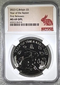 2023 GREAT BRITAIN 5PD YEAR OF THE RABBIT NGC MS69 DPL FIRST RELEASES TOP POP 31 - Picture 1 of 3