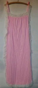Vtg New Full Length Pink Striped Satin Nightgown Off White Lace Trim size 10 - Picture 1 of 2