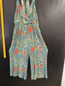 O’Neill Woven Tropical Print Wide Leg Crop Romper Large Lace Up Back Scrappy - Picture 1 of 8