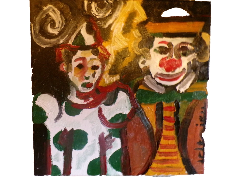 huile sur toile 30x30 Les clowns cirque DELTRIEU DLG Ambrogiani Ferrari Autran - Photo 1/1
