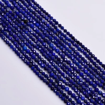 100% Natural Lapis Lazuli Gemstone Round Faceted Beads 2 mm Strand 12.5" UGB-256 - Image 1 of 2