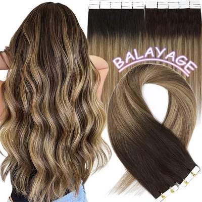 Remy 100% Human Hair Extensions Skin Weft Ombre Balayage 100g — 第 1/4 张图片