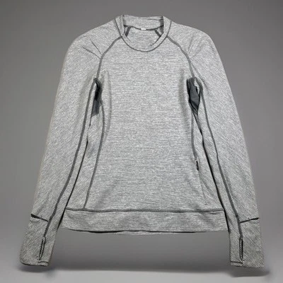 EUC Lululemon Rulu Think Fast LS Tonka Stripe Heathered Slate Grey-White Sz - 4 - Image 1 of 4