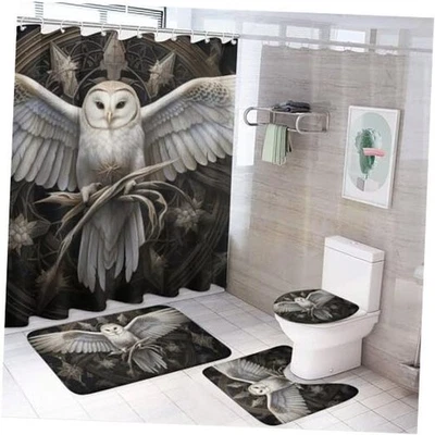 Juegos de cortinas de ducha impermeables Mystery Owl de colección animal pájaro 4 piezas  Foto 1 de 4