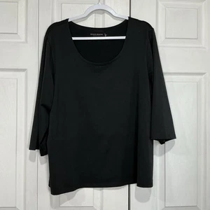 🌷 Susan Graver schwarz U-Ausschnitt 3/4 Ärmel Top Shirt Bluse - 1X - Bild 1 von 5