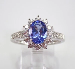 Anillo de compromiso de tanzanita y diamantes engarzado en anillo de halo de oro blanco de 14 quilates talla 7,25 - Imagen 1 de 7