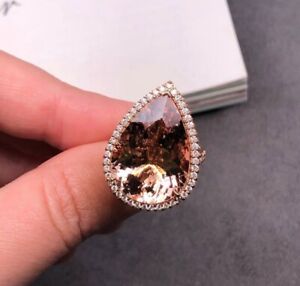 18-karatowe różowe złoto kolekcjonerski pierścionek koktajlowy z diamentem i brzoskwinią morganitem VS