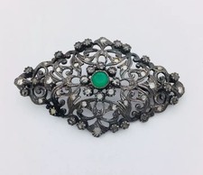 Cut Diamonds Pin/ Brooch G38 Sterling Silver Emerald With Rose