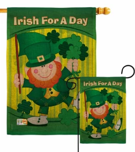 Irish For A Day Burlap Gardn Flag Springtime St Patrick Decorative Yard Banner - Picture 1 of 19