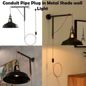 Kit de luces de pared de pantalla metálica enchufables para tubería de conducto industrial vintage montado en la pared - Imagen 1 de 14