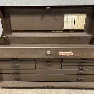 Vtg CRAFTSMAN MACHINIST TOOL CHEST BOX 8 DRAWER 27" Some Liners No Key READ Rust - Picture 1 of 24