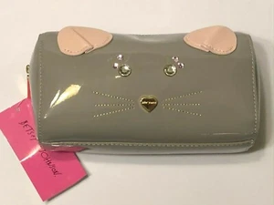 NEW BETSEY JOHNSON KITTY CAT MOUSE COSMETIC MAKEUP BAG POUCH TRAVEL ROLL $58 - Picture 1 of 5