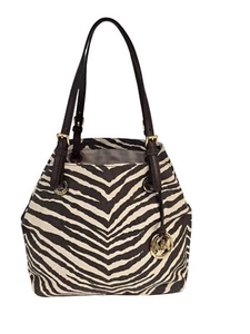 MICHAEL KORS SHOULDER TOTE TRAVEL BAG ZEBRA PRINT BROWN LEATHER TRIM W12xH11xD6 - Picture 1 of 14