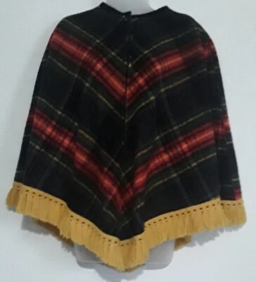 Rare Vtg Warranted ALL WOOL Vermont Natives Industries Fringe Poncho Cape Shawl  - Image 1 of 4