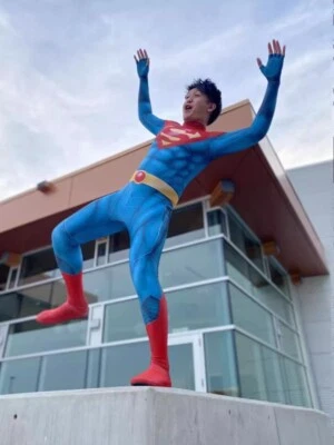 Mono azul Superman musculoso superhéroe disfraces adultos niños disfraz disfraz Halloween Foto 1 de 4