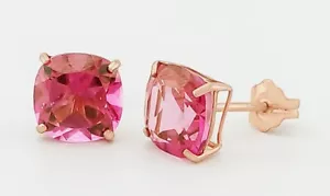 GENUINE 2.92 Cts PINK SAPPHIRE STUD EARRINGS 14K ROSE GOLD - Free Certificate - Picture 1 of 9
