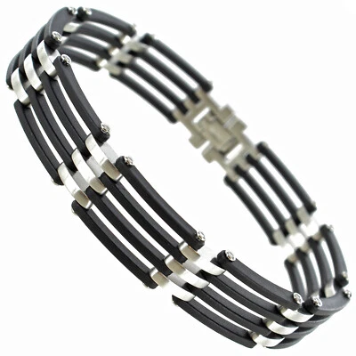 Pulsera para hombre Rochet Roma vinculada de acero inoxidable y compuesto de carbono negro  Foto 1 de 4