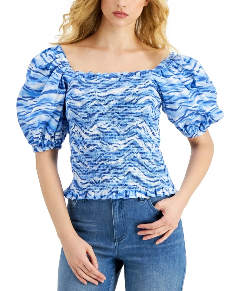 Blusa estampada azul tamanho médio US$ 60 Inc International Concepts listra de tigre - Imagem 1 de 1