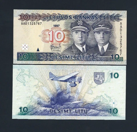 Lithuania 10 LITU P-59 1997 Pre Euro UNC World Currency Lithuanian NOTE Cover