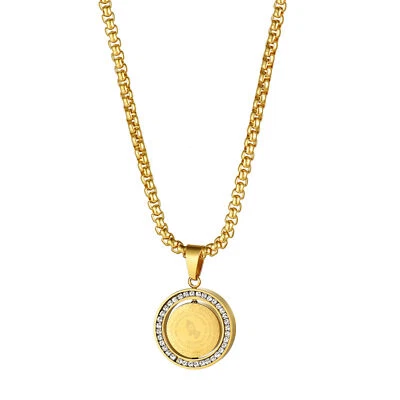 Collar colgante redondo de circonita cúbica con versículo bíblico inglés mano de oración de acero inoxidable para hombre Foto 1 de 4