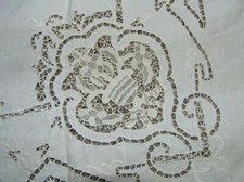 Stunning! Antique Heirloom Belgium Lace Cut Banquet Tablecloth 70" x 105"